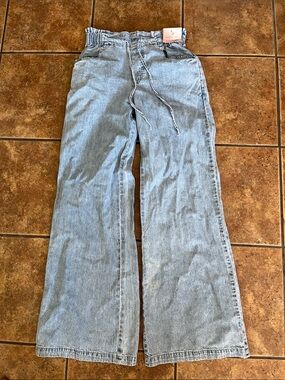 Happily Grey Light Wash Women's Wide Leg Drawstring Jeans Size S